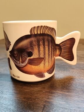 Blue Gill Fish Ceramic Mug with Fish Tail Shaped Handle EUC